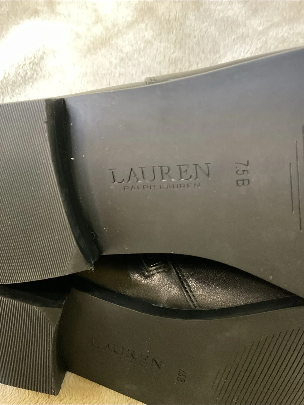 Lauren Ralph Lauren Black Leather Borgia Ankle Boots with Gold Buckle Size 7.5B